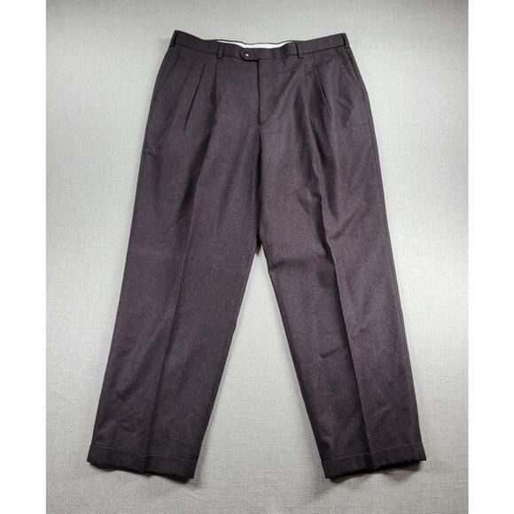 Andrew Fezza Mens Work Pants Size 38/30 Brown Wool Pleated Cuffed Straight Leg - Picture 1 of 12